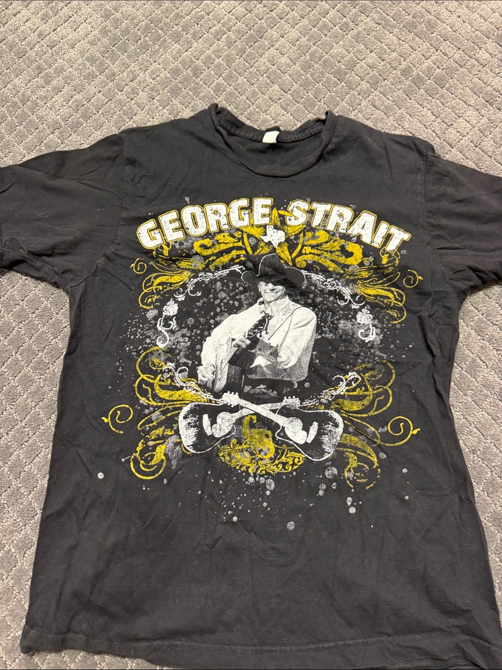 George Black Short-Sleeve Graphic Tee with Yellow and White Design